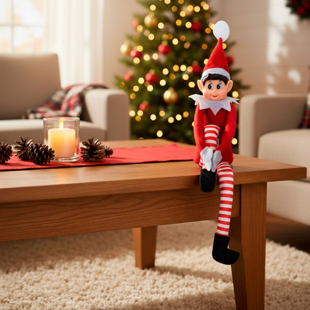 Elf siedzący, dekoracja Boże Narodzenie 40 cm skrzat, krasnal świąteczny