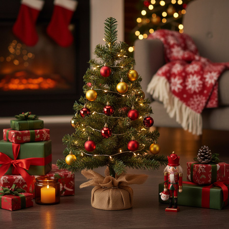 Choinka sztuczna mała 60 cm sosna naturalna z jutą mini drzewko świateczne na stolik