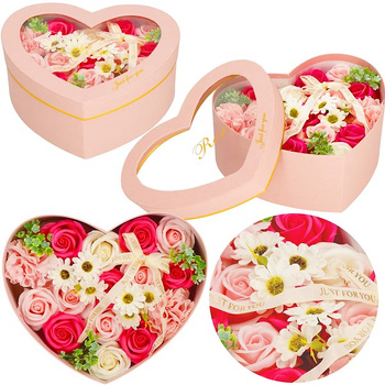 Mydlane róże 24 szt. pudełko flower box serce kwiaty różowe