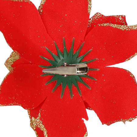 Gwiazda betlejemska 2 szt. sztuczny kwiat poinsecja czerwona z brokatem, na klipsie