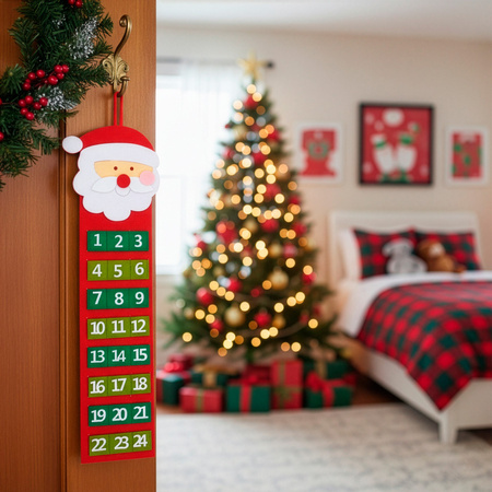 Kalendarz adwentowy, świąteczny 24 przegródki, dekoracja na ścianę, Mikołaj, filc, multikolor