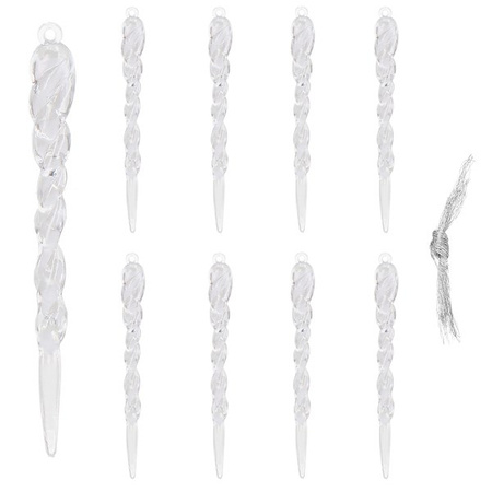 Zawieszka na choinkę sopel 9 szt. akrylowa, ozdoba świąteczna 10 cm przezroczysty