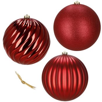 Duże bombki choinkowe 3 szt. ozdoby świąteczne 20,5 cm brokat czerwone
