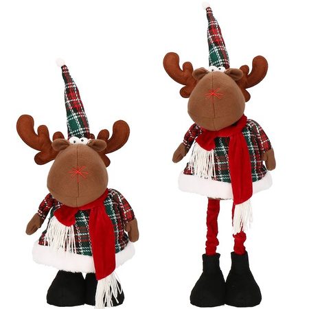 Renifer 50-65cm ozdoba świąteczna, krasnal świąteczny na teleskopowych nóżkach w kratkę