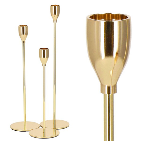 Świeczniki metalowe zestaw 3 szt. lichtarze złote