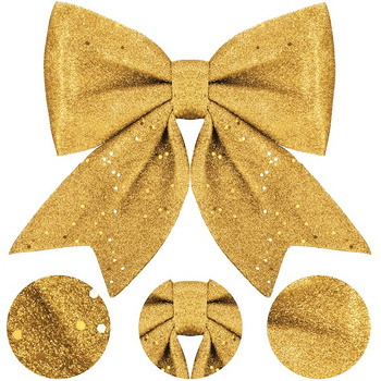 Kokardka świąteczna na choinkę 20 cm brokatowa zawieszka choinkowa złota