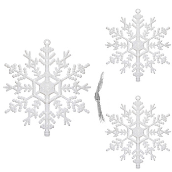 Zawieszka na choinkę śnieżynki 3 szt. ozdoba świąteczna 12 cm biały brokat