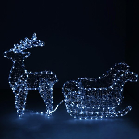 Renifer Led 150 cm świąteczny z saniami świetlna dekoracja do ogrodu biały zimny