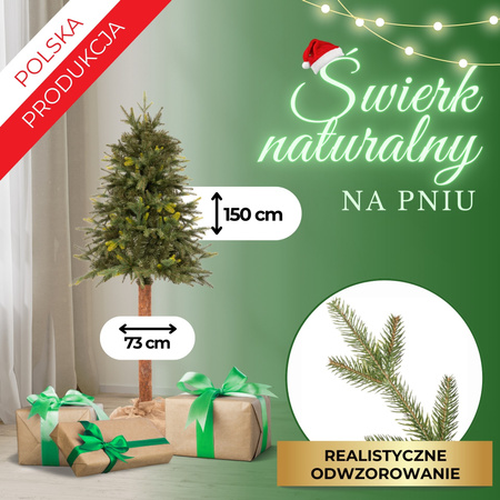 Choinka sztuczna na pniu jak żywa 150 cm świerk naturalny nowoczesny