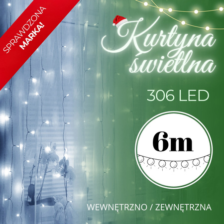 Kurtyna świetlna z pilotem 306 led girlanda, lampki wewnętrzno-zewnętrzne sople zimny biały