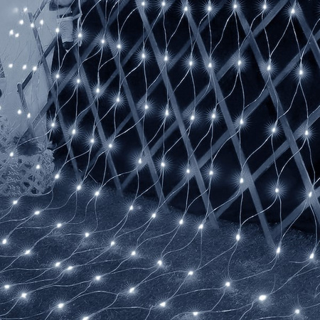 Kurtyna świetlna zimny biały 144 Led lampki wewnętrzno-zewnętrzne siatka z programatorem