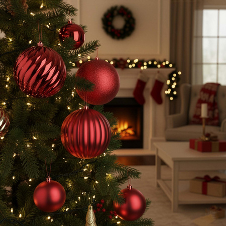 Duże bombki choinkowe 3 szt. ozdoby świąteczne 20,5 cm brokat czerwone