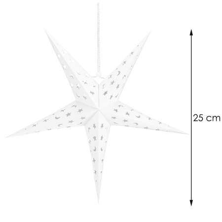 Gwiazda papierowa świąteczna biała 3D 25 cm i lampki choinkowe 10 led ciepły biały