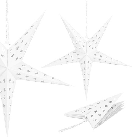Gwiazda świąteczna papierowa biała 3D i lampki choinkowe led zimny biały