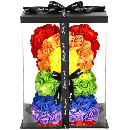 Miś podświetlany z róż 25 cm kolorowy LED ciepły biały