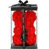 Miś różany w pudełku miś z róż 22 cm czerwony z czarną kokardką 