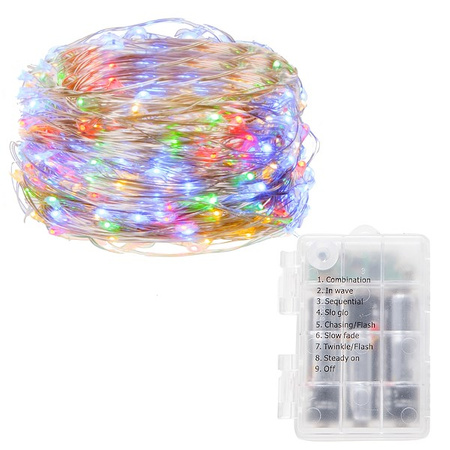 Lampki choinkowe 100 Led z pilotem druciki na baterie multikolor wodoszczelne