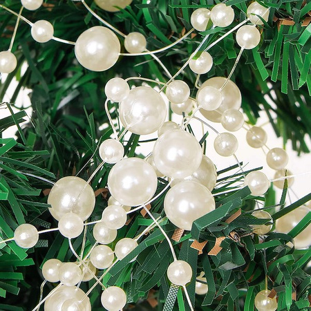 Łańcuch na choinkę z pereł 3-8mm ozdoba świąteczna kremowy