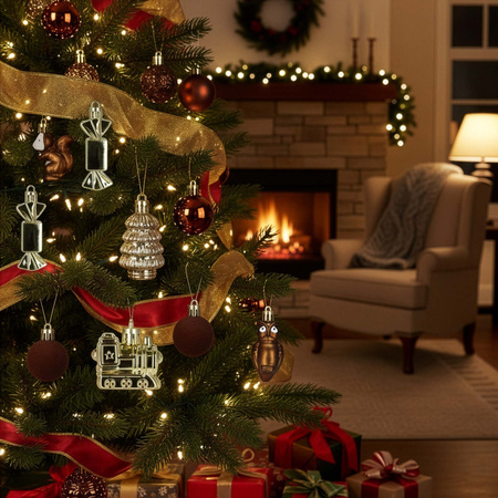 Bombki choinkowe 40 szt. komplet dekoracje świąteczne zawieszki nietłukące, brązowy, złoty, biały