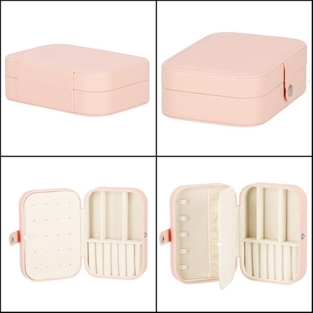 Kufer, szkatułka na biżuterię ekoskóra 16x11x5 cm różowy z przegródkami