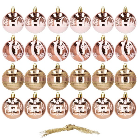Bombki choinkowe rose gold 24 szt. różowy 6cm zestaw choinkowy