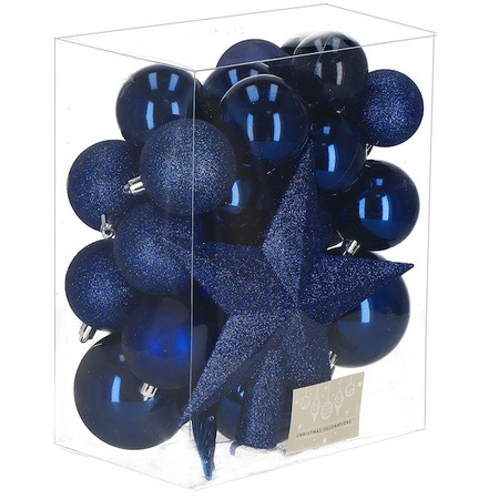 Bombki choinkowe 33 szt. ozdoby świąteczne zestaw z gwiazdą granatowe