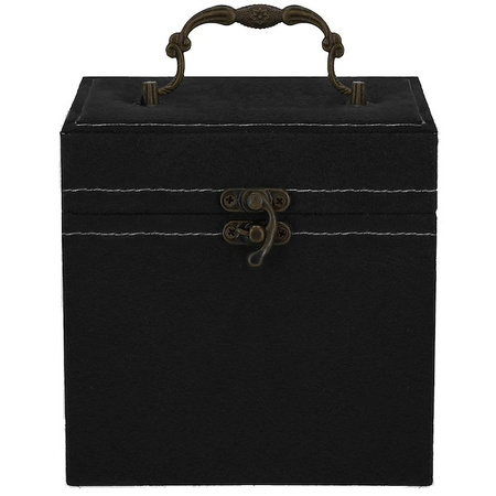 Kuferek, szkatułka na biżuterię 12x12x12 cm czarny z przegródkami welurowy