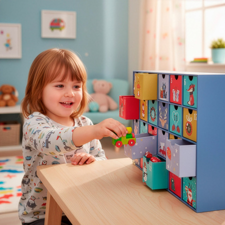 Kalendarz adwentowy, świąteczny 24 szufladki do uzupełnienia, multikolor