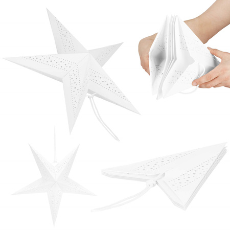 Gwiazda świąteczna papierowa biała i lampki choinkowe led ciepły biały