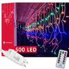 Kurtyna świetlna z pilotem 500 led girlanda, lampki wewnętrzno-zewnętrzne sople multikolor