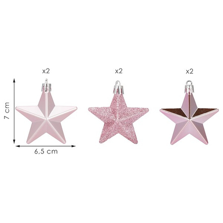 Bombki choinkowe 6 szt. gwiazdki ozdoby świąteczne zestaw różowy