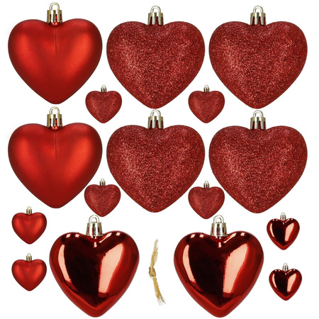 Bombki choinkowe 16 szt. komplet dekoracje świąteczne, nietłukące serca, czerwone