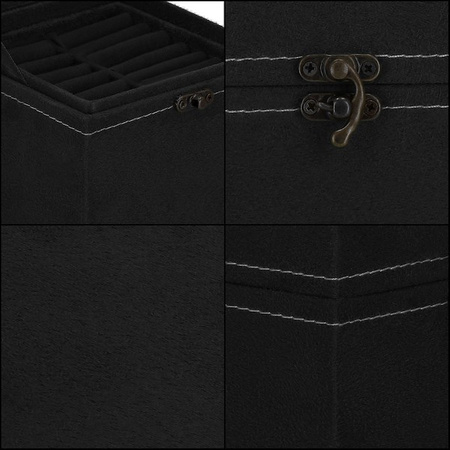 Kuferek, szkatułka na biżuterię 12x12x12 cm czarny z przegródkami welurowy