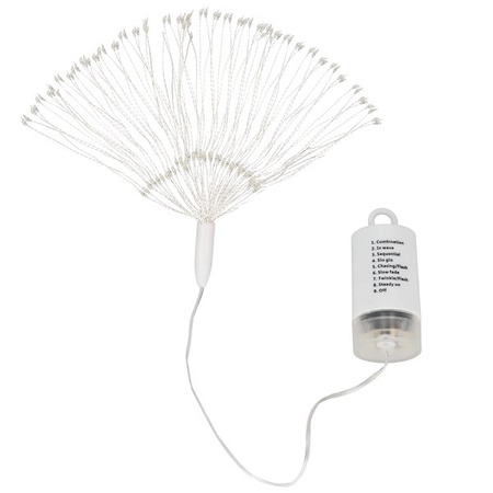 Lampki eksplodująca gwiazda 100 Led biały zimny z programatorem na baterie