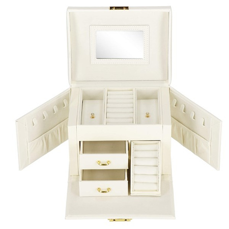 Kufer, szkatułka na biżuterię ekoskóra 17,5x12x13,5 cm kremowy z przegródkami