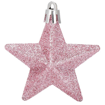 Bombki choinkowe 6 szt. gwiazdki ozdoby świąteczne zestaw różowy