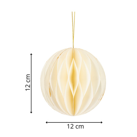 Bombki z papieru 6 szt. ozdoby choinkowe zawieszki świąteczne 12 cm białe złoty brokat