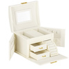 Kufer, szkatułka na biżuterię ekoskóra 17,5x12x13,5 cm kremowy z przegródkami