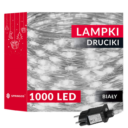 Lampki choinkowe druciki na szpuli 1000 LED biały zimny wewnętrzno-zewnętrzne