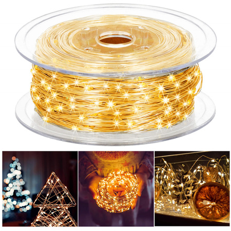 Lampki choinkowe druciki na szpuli 1000 LED biały ciepły wewnętrzno-zewnętrzne