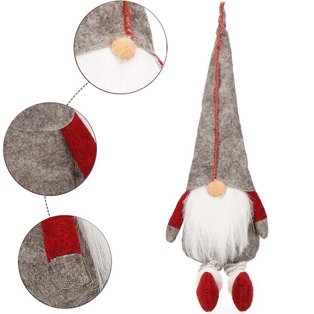 Skrzat 50cm ozdoba świąteczna, siedzący krasnal świąteczny, gnom szary