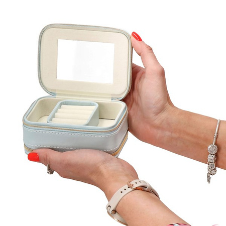 Kufer, szkatułka na biżuterię ekoskóra 11,5x8,5x5,5 cm błękitny z przegródkami