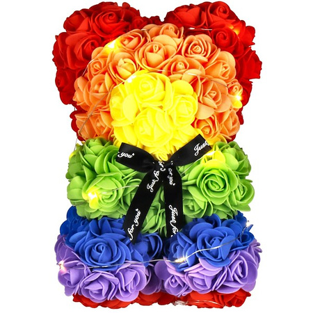 Miś podświetlany z róż 25 cm kolorowy LED ciepły biały