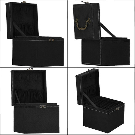 Kuferek, szkatułka na biżuterię 12x12x12 cm czarny z przegródkami welurowy