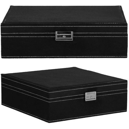 Kuferek, szkatułka na biżuterię 26x26x9 cm czarny, welurowy organizer z przegródkami