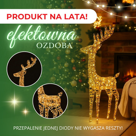 Renifer świecący 80 LED świąteczny dekoracja do ogrodu biały ciepły