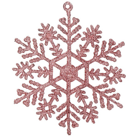 Zawieszka choinkowa 12 szt. śnieżynka 10 cm świąteczna ozdoba różowy brokat