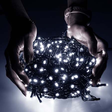 Kurtyna świetlna 500 led girlanda, lampki zewnętrzne sople zimny biały + flash