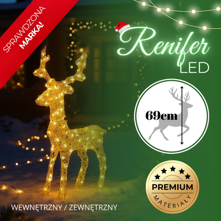 Renifer Led świąteczny 100 LED świetlna dekoracja biały ciepły