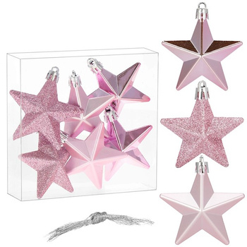 Bombki choinkowe 6 szt. gwiazdki ozdoby świąteczne zestaw różowy